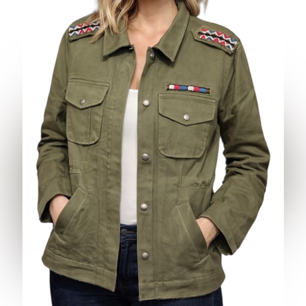 Montana Co Western & Military Inspired Seed Bead Embellished Utility Jacket